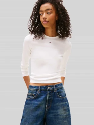 Bluzka z długim rękawem o kroju slim fit z mieszanki bawełny Tommy Jeans Złamany biały