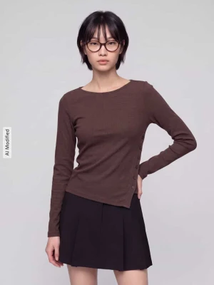 bluzka z długim rękawem o kroju slim fit z mieszanki bawełny model 'ALLIE' Levi's Orzechowy