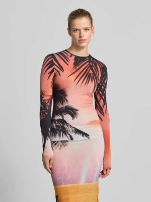Bluzka z długim rękawem o kroju slim fit z mieszanki wiskozy Paco Rabanne Pomarańczowy