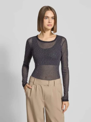 Bluzka z długim rękawem o kroju slim fit z obszyciem kamieniami stras Gina Tricot