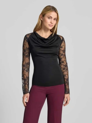 bluzka z długim rękawem o kroju slim fit z obszyciem koronką Rinascimento Czarny