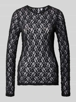 bluzka z długim rękawem o kroju slim fit z okrągłym dekoltem model 'HAZEL' Pieces Czarny
