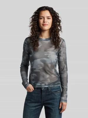 bluzka z długim rękawem o kroju slim fit z okrągłym dekoltem model 'motion camo' G-Star Raw Ciemnoszary
