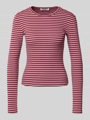 bluzka z długim rękawem o kroju slim fit z okrągłym dekoltem REVIEW Bordowy