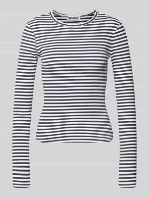 bluzka z długim rękawem o kroju slim fit z okrągłym dekoltem REVIEW Ciemnoniebieski