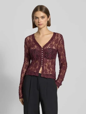 Bluzka z długim rękawem o kroju slim fit z półprzezroczystego materiału model ‘ALBA’ Only