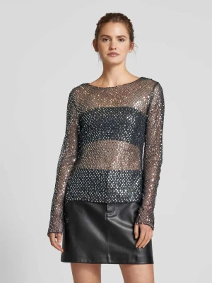 Bluzka z długim rękawem o kroju slim fit z półprzezroczystej siateczki model ‘RISSI’ Pieces Czarny