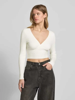 Bluzka z długim rękawem o kroju slim fit z prążkowanej dzianiny model ‘HONOR’ Only Biały
