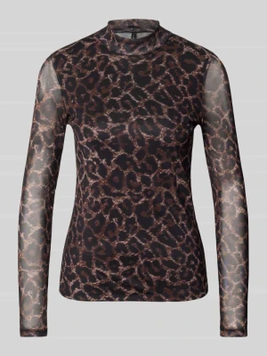 bluzka z długim rękawem o kroju slim fit ze wzorem na całej powierzchni model 'ERICA' Only Średniobrązowy melanż