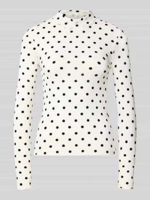 Bluzka z długim rękawem o kroju slim fit ze wzorem na całej powierzchni model 'JESHI' Pieces Złamany biały melanż