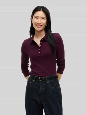 Bluzka z długim rękawem o prążkowanej fakturze model 'D-POLO-1 / 1' Tommy Hilfiger Ciemnoczerwony
