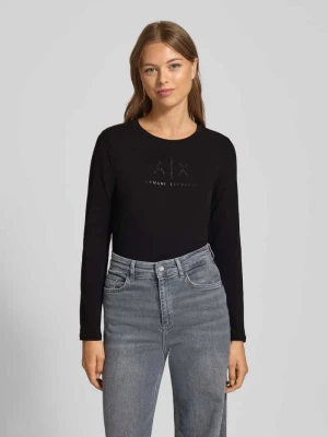 Bluzka z długim rękawem, okrągłym dekoltem i nadrukiem z logo Armani Exchange Czarny