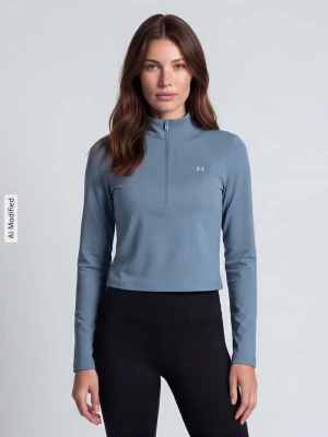 bluzka z długim rękawem Slim do sportu z nadruk z logo w kroju slim fit Under Armour Jasnoszary