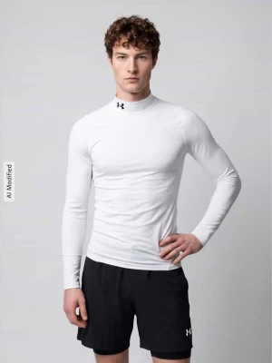 bluzka z długim rękawem sport w kroju slim fit z wyhaftowanym logo Under Armour Biały
