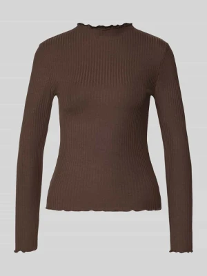 bluzka z długim rękawem w kroju slim fit z dodatkiem wiskozy model 'EMMA' Only Czekoladowy