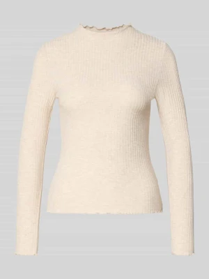 bluzka z długim rękawem w kroju slim fit z dodatkiem wiskozy model 'EMMA' Only Piaskowy