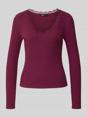 bluzka z długim rękawem w kroju slim fit z mieszanki bawełny model 'SARA SHARAI' Only Bordowy