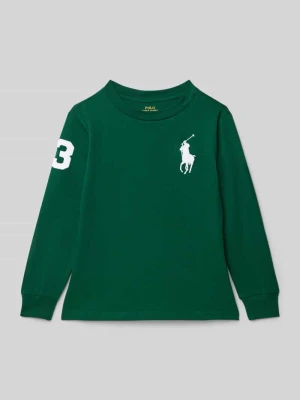 Bluzka z długim rękawem, wyhaftowanym logo i okrągłym dekoltem Polo Ralph Lauren Kids