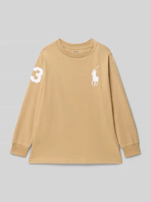 Bluzka z długim rękawem, wyhaftowanym logo i okrągłym dekoltem Polo Ralph Lauren Kids