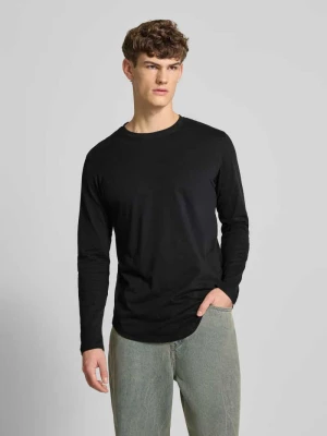 Bluzka z długim rękawem z prążkowanym okrągłym dekoltem model 'ENOA' Jack&Jones Czarny