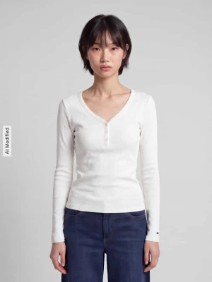 Bluzka z długim rękawem z dekoltem henley Tommy Jeans Biały