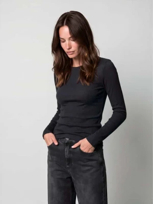 bluzka z długim rękawem o kroju slim fit z mieszanki bawełny Marc O'Polo Czarny