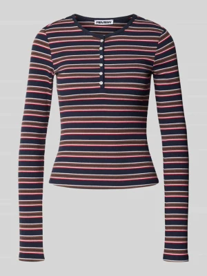 Bluzka z długim rękawem z kołnierzem henley REVIEW Ciemnoniebieski