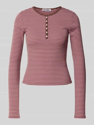 Bluzka z długim rękawem z kołnierzem henley REVIEW Różowawy