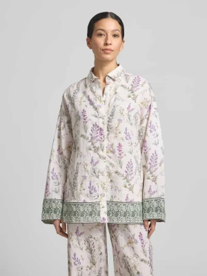 Bluzka z długim rękawem z lnu z hafty kwiatowe z lawendowym nadrukiem Christian Berg Woman