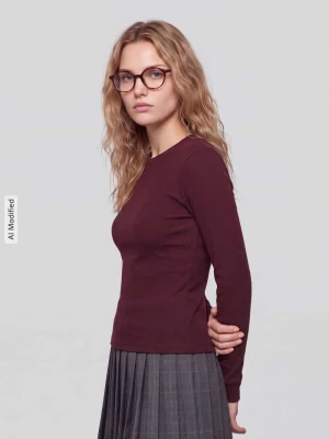 Bluzka z długim rękawem z prążkowaną fakturą Jake*s Śliwkowy