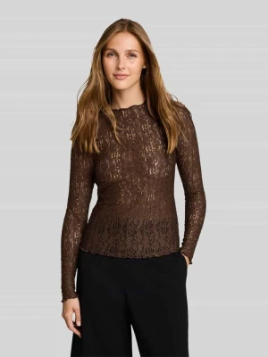 Bluzka z długim rękawem o kroju slim fit z wysoko zabudowanym dekoltem Tom Tailor Ciemnobrązowy