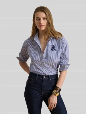 bluzka z długim rękawem z wyhaftowanym logo Lauren Ralph Lauren Jasnoniebieski