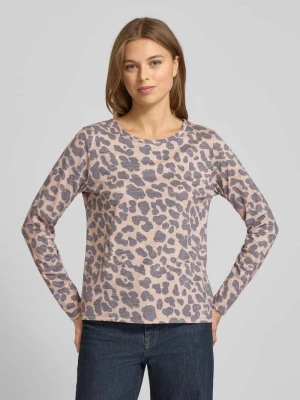 Bluzka z długim rękawem ze wzorem w panterkę z okrągłym dekoltem monari