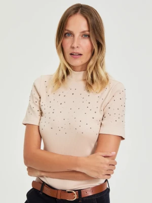Bluzka z dżetami beżowa Moodo