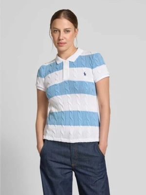 Bluzka z dzianiny z kołnierzykiem polo i wyhaftowanym logo Polo Ralph Lauren Jasnoniebieski