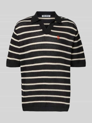 Bluzka z dzianiny z kołnierzykiem polo i wyhaftowanym logo REVIEW