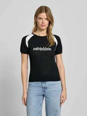 Bluzka z dzianiny z logo i okrągłym dekoltem Calvin Klein Jeans