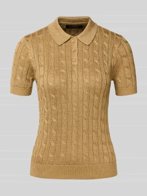 Bluzka z dzianiny ze ściegiem warkoczowym i kołnierzykiem polo model ‘NATRISSA’ Lauren Ralph Lauren