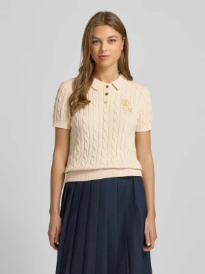 Bluzka z dzianiny ze ściegiem warkoczowym i kołnierzykiem polo model ‘NATRISSA’ Lauren Ralph Lauren