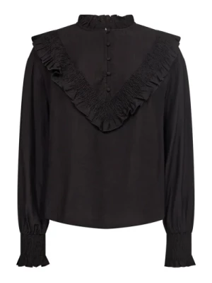 Bluzka z falbaną Czarna Styl kobiecy Co'Couture