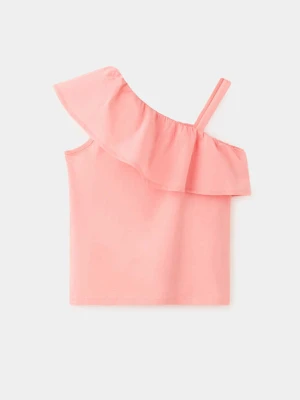 Bluzka z falbaną i odkrytym ramieniem koralowy - Dzieci - lata - MANGO KIDS