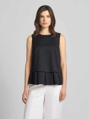 Bluzka z falbaną u dołu i okrągłym dekoltem Marc Cain