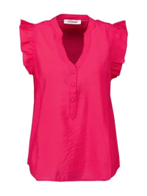 Bluzka z falbanami w różowym kolorze z dekoltem w serek Co'Couture