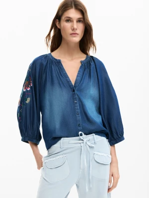 Bluzka z haftami i rękawami typu lampion Desigual