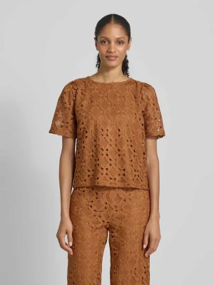 Bluzka z haftem angielskim i okrągłym dekoltem MORE & MORE