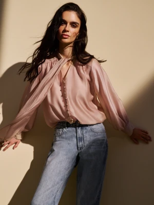 Bluzka z kokardą z satynowego lyocellu TARANKO