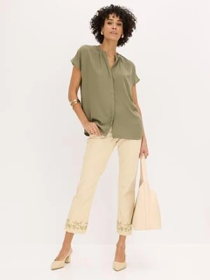 Bluzka z krótkim rękawem i krytą plisą guzikową bonprix