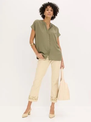 Bluzka z krótkim rękawem i krytą plisą guzikową bonprix