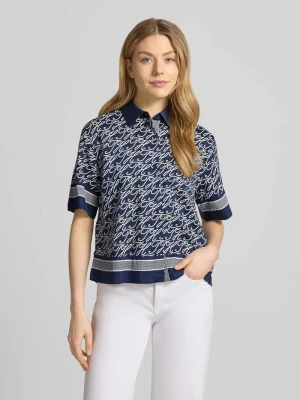 Bluzka z krótkim rękawem o kroju loose fit z mieszanki bawełny i jedwabiu Model 'TH SCRIPT PREPPY NAVY' Tommy Hilfiger