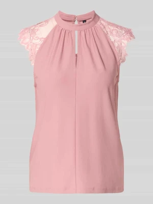 bluzka z krótkim rękawem o kroju regular fit z półprzezroczystym obszyciem model 'MILLA' Vero Moda Brudnoróżowy